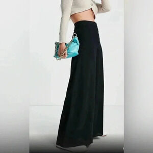 Women’s Black Palazzo Party Wide Leg Flair Pants Slacks Elastic Waist Pull On XL